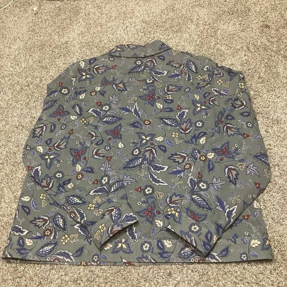 Appleseeds Jacket Womens XL Green Floral Cotton Button Up Collared - Picture 8 of 8
